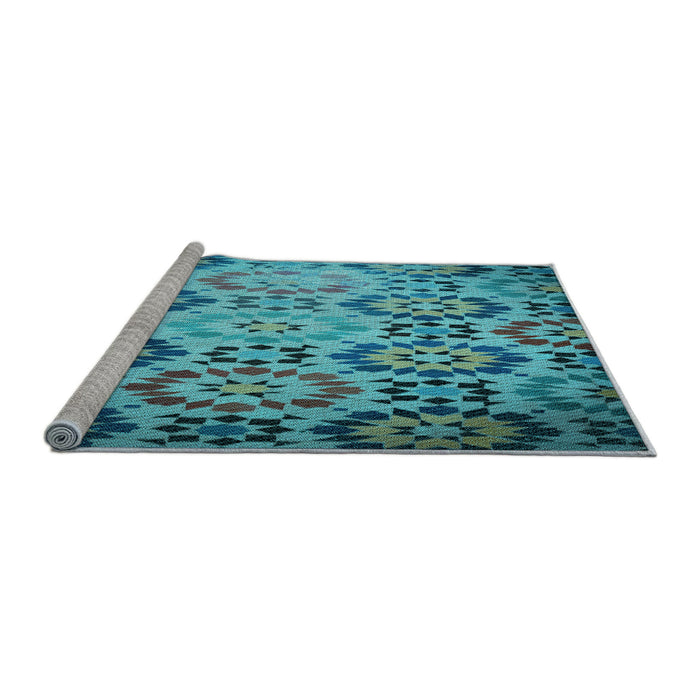 Sideview of Machine Washable Transitional Teal Green Rug, wshpat2066lblu