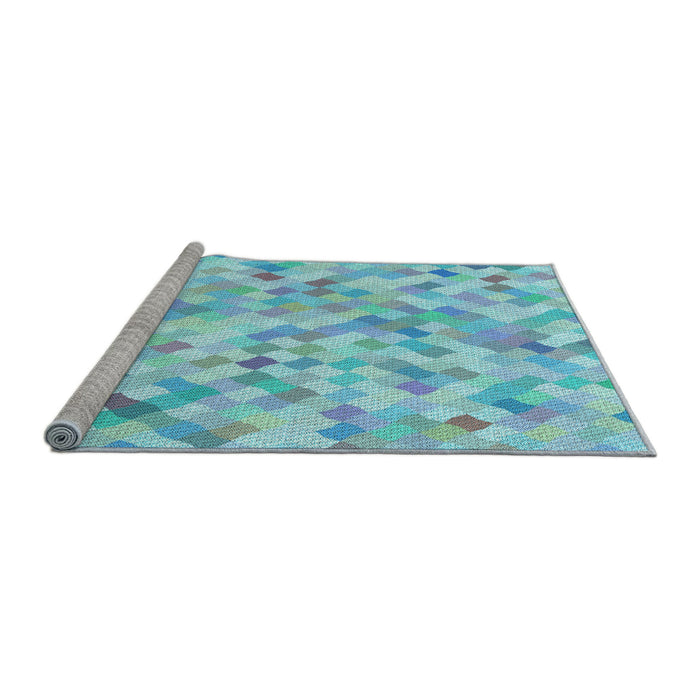 Sideview of Machine Washable Transitional Blue Turquoise Green Rug, wshpat2068lblu