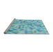 Sideview of Machine Washable Transitional Blue Turquoise Green Rug, wshpat2068lblu