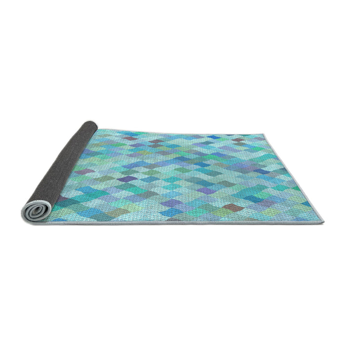 Square Patterned Blue Turquoise Green Rug, pat2068lblu