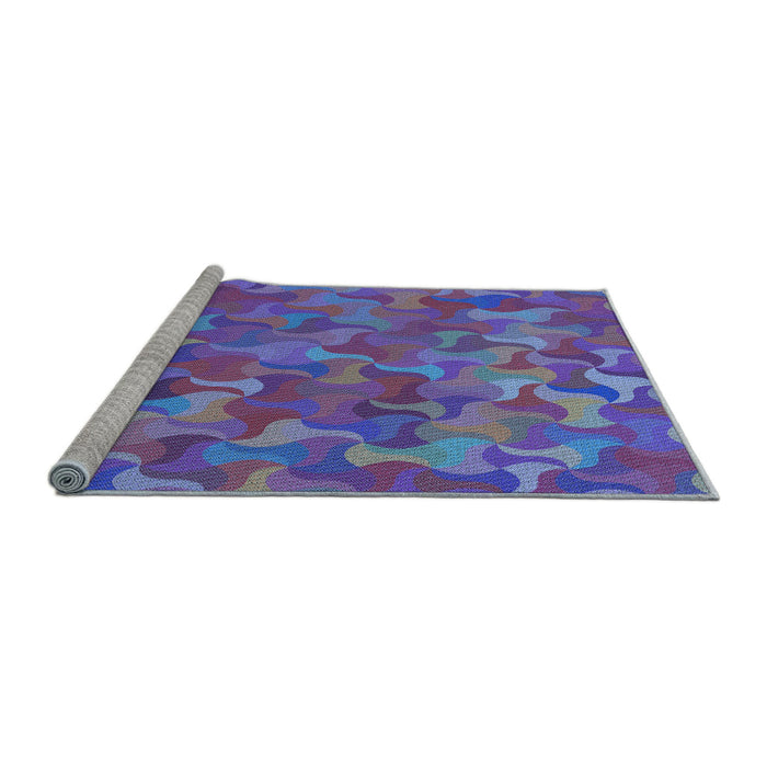 Sideview of Machine Washable Transitional Blue Rug, wshpat2069lblu