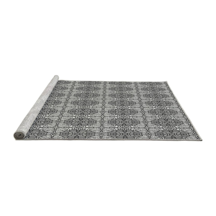 Sideview of Machine Washable Transitional Platinum Silver Gray Rug, wshpat2079gry