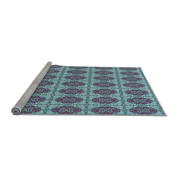 Sideview of Machine Washable Transitional Sky Blue Rug, wshpat2079lblu