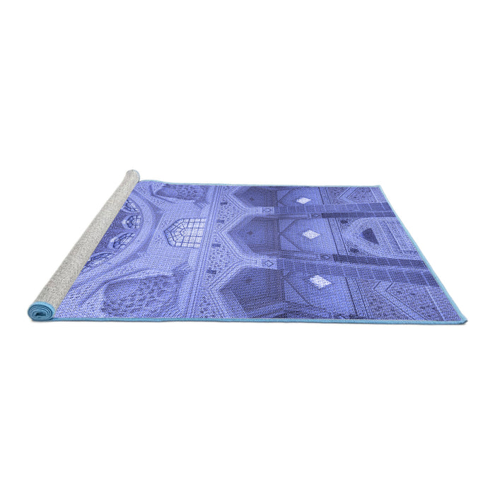 Sideview of Machine Washable Transitional Sky Blue Rug, wshpat2083blu