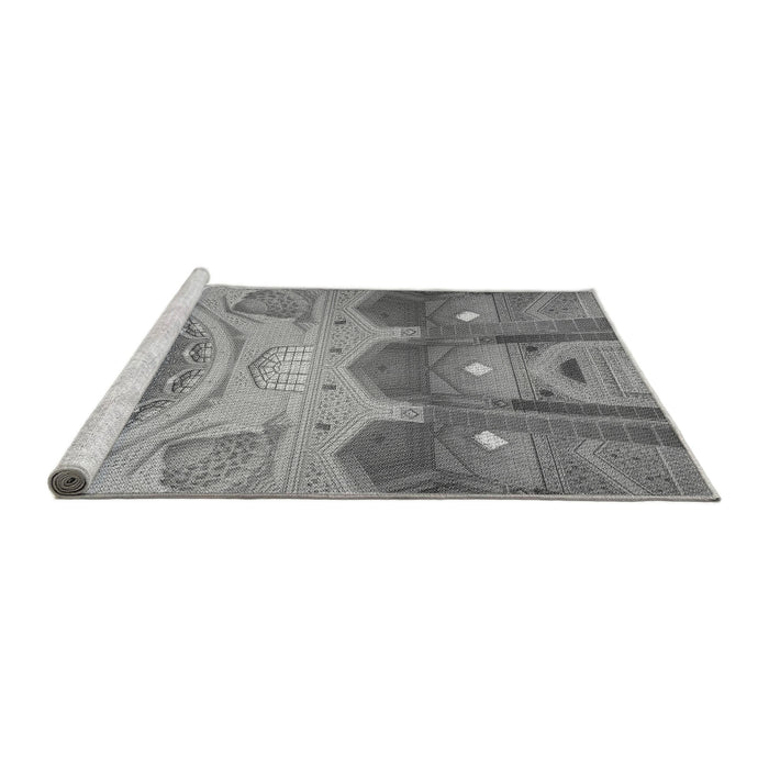 Sideview of Machine Washable Transitional Grey Gray Rug, wshpat2083gry