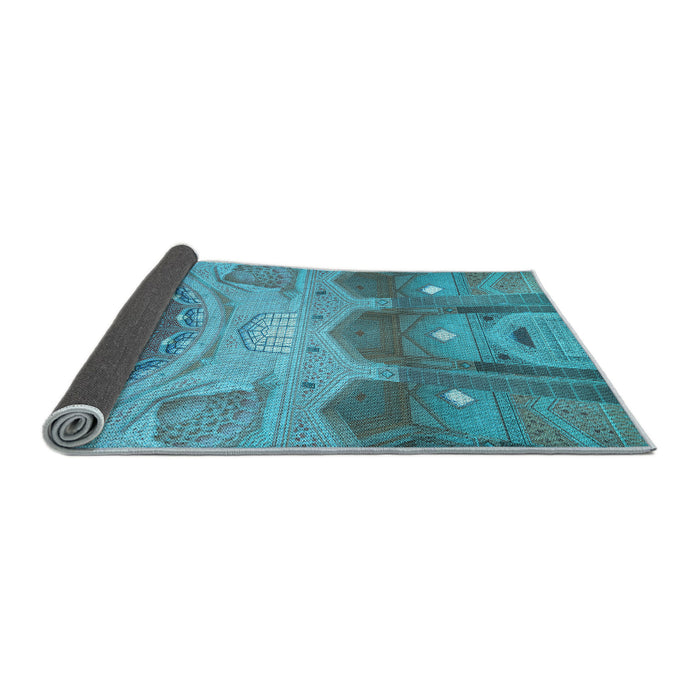 Thickness of Patterned Bright Turquoise Blue Rug, pat2083lblu