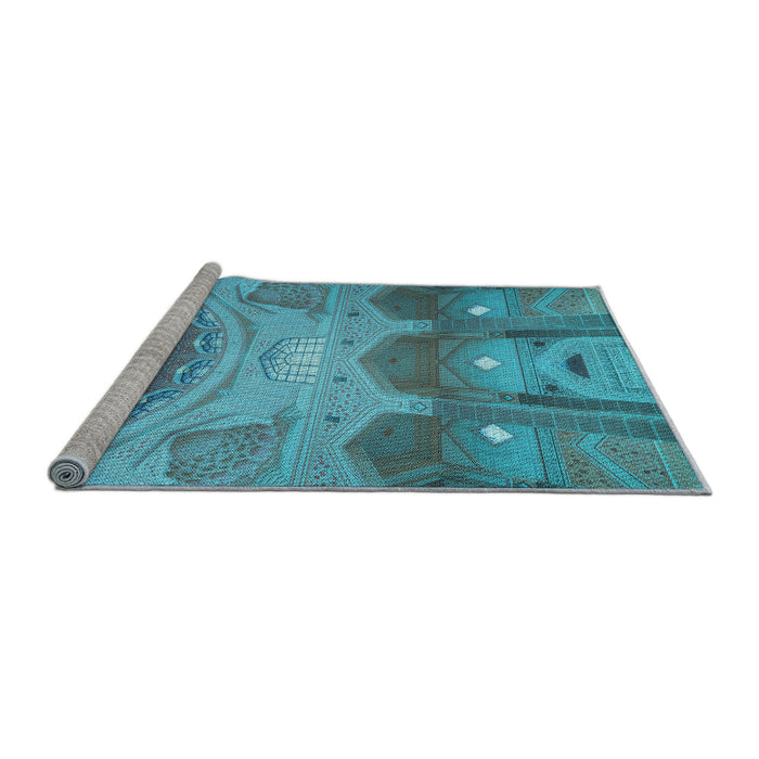 Sideview of Machine Washable Transitional Bright Turquoise Blue Rug, wshpat2083lblu