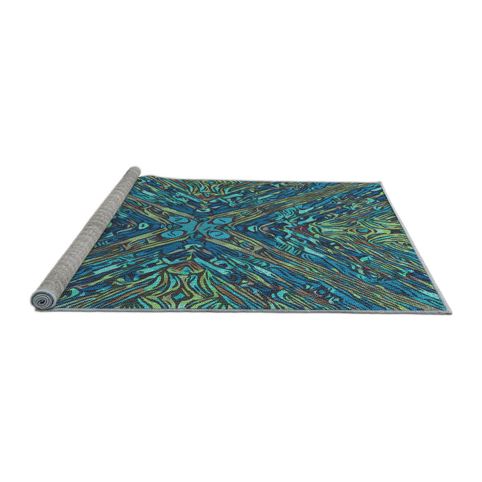 Sideview of Machine Washable Transitional Charcoal Blue Rug, wshpat2085lblu