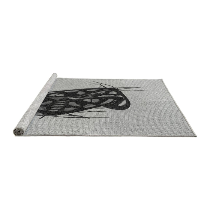 Sideview of Machine Washable Transitional Platinum Silver Gray Rug, wshpat2089gry