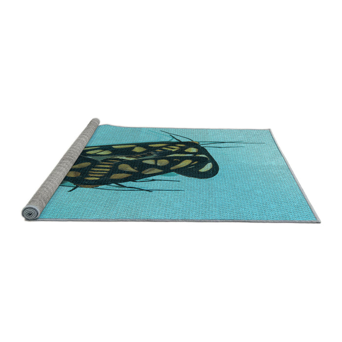 Sideview of Machine Washable Transitional Deep-Sea Green Rug, wshpat2089lblu