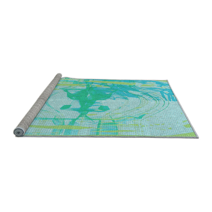 Sideview of Machine Washable Transitional Turquoise Green Rug, wshpat21lblu