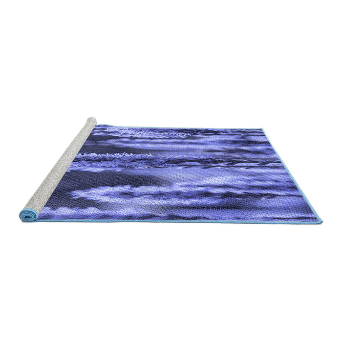 Sideview of Machine Washable Transitional Sky Blue Rug, wshpat2100blu