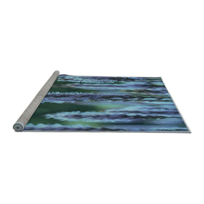Sideview of Machine Washable Transitional Blue Rug, wshpat2100lblu