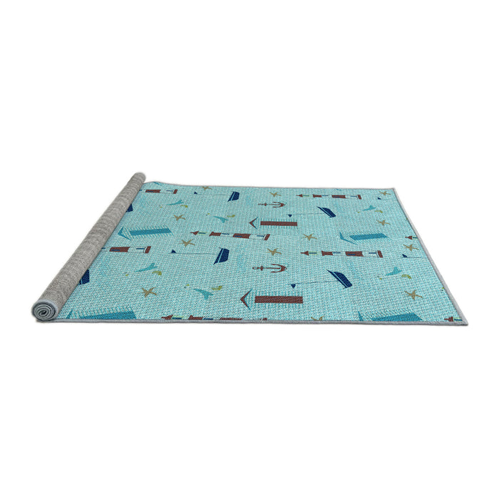 Sideview of Machine Washable Transitional Blue Rug, wshpat2101lblu