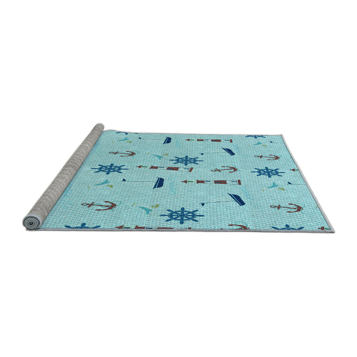 Sideview of Machine Washable Transitional Blue Rug, wshpat2102lblu
