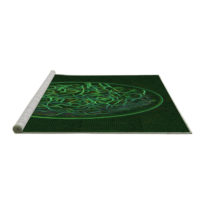 Sideview of Machine Washable Transitional Green Rug, wshpat2103grn