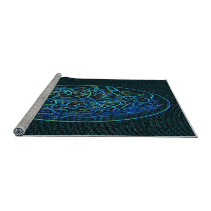 Sideview of Machine Washable Transitional Teal Green Rug, wshpat2103lblu