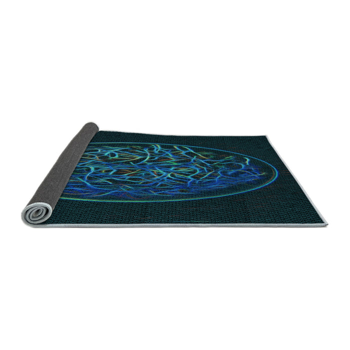 Thickness of Patterned Teal Green Rug, pat2103lblu