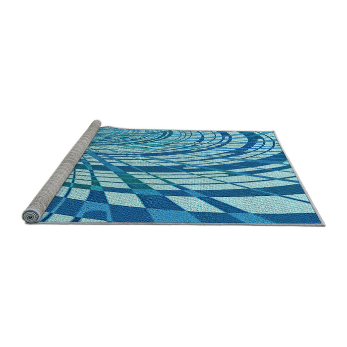 Sideview of Machine Washable Transitional Blue Rug, wshpat2107lblu