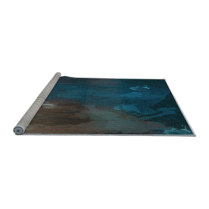 Sideview of Machine Washable Transitional Dark Slate Grey Green Rug, wshpat2109lblu