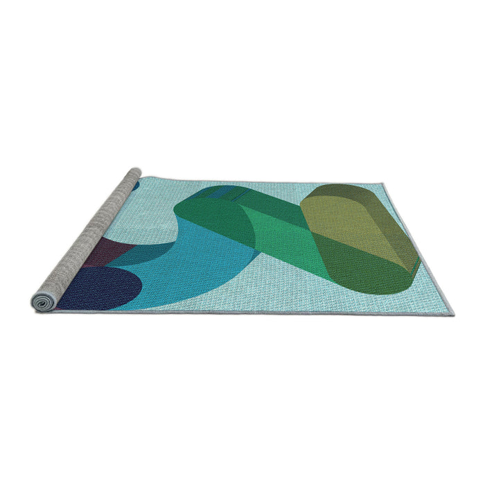 Sideview of Machine Washable Transitional Greenish Blue Green Rug, wshpat2114lblu