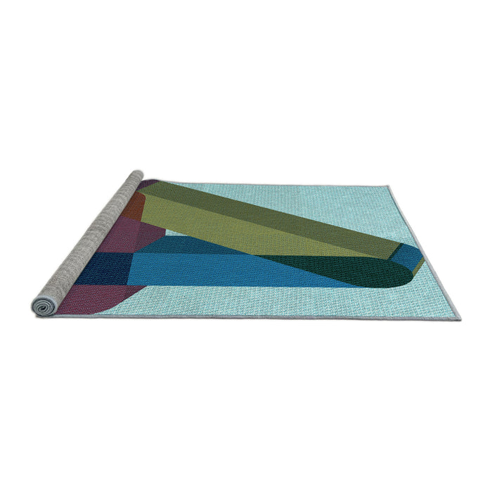 Sideview of Machine Washable Transitional Blue Rug, wshpat2115lblu