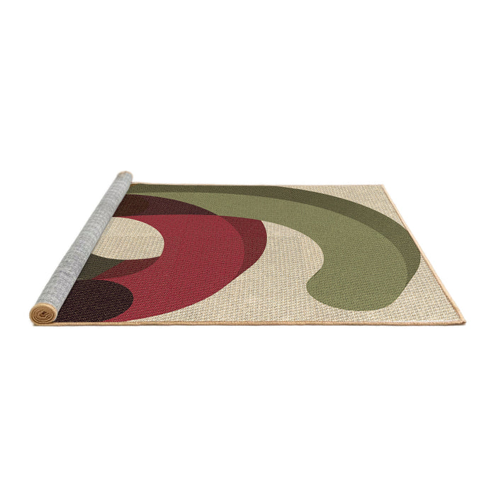 Sideview of Machine Washable Transitional Ginger Brown Green Rug, wshpat2117brn