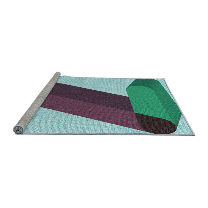 Sideview of Machine Washable Transitional Carbon Gray Rug, wshpat2118lblu