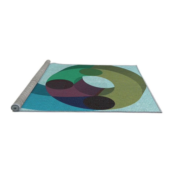 Sideview of Machine Washable Transitional Deep-Sea Green Rug, wshpat2120lblu