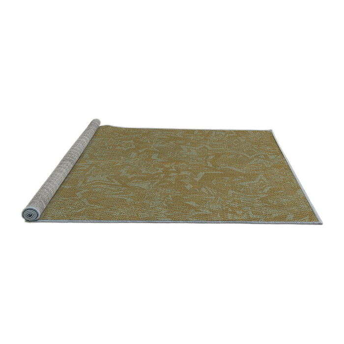 Sideview of Machine Washable Transitional Brass Green Rug, wshpat2130lblu