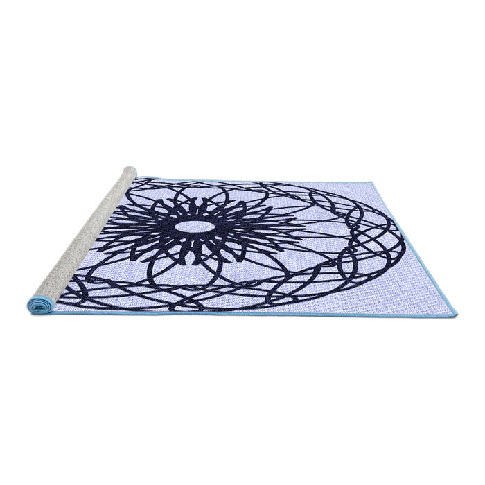 Sideview of Machine Washable Transitional Blue Rug, wshpat2137blu