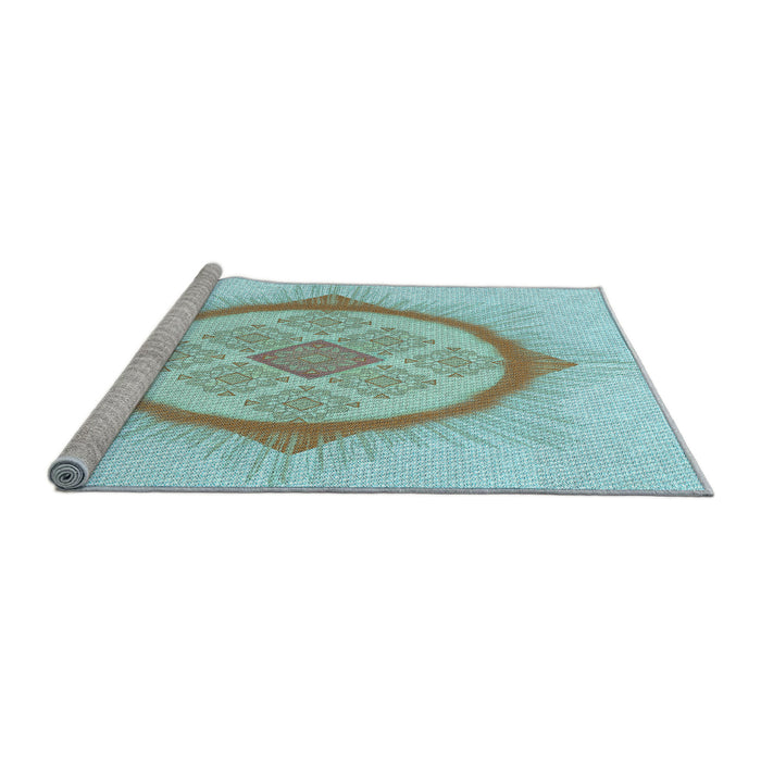 Sideview of Machine Washable Transitional Electric Blue Rug, wshpat2140lblu