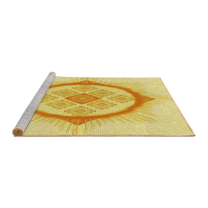 Sideview of Machine Washable Transitional Yellow Rug, wshpat2140yw