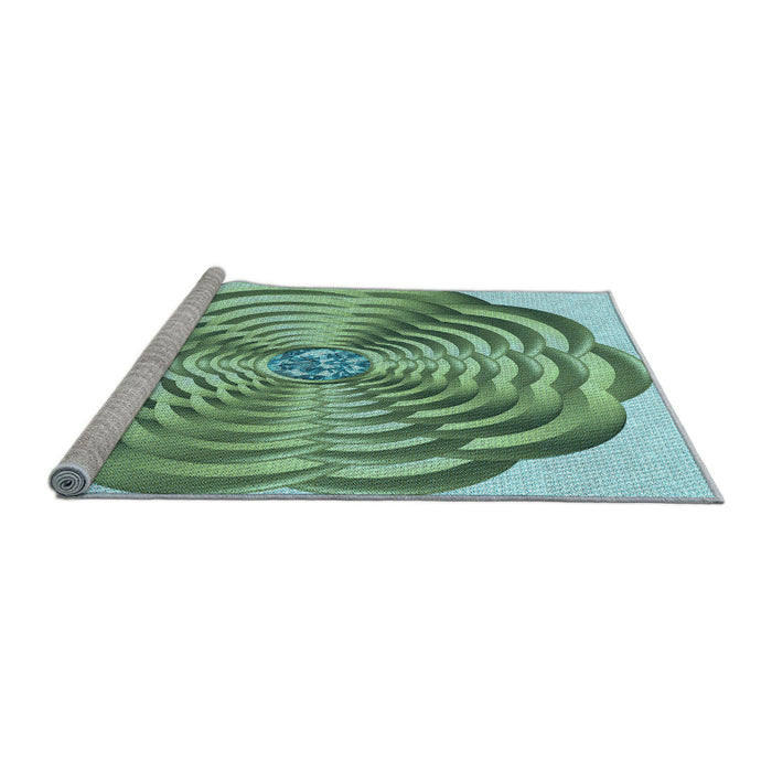 Sideview of Machine Washable Transitional Cr Green Rug, wshpat2144lblu