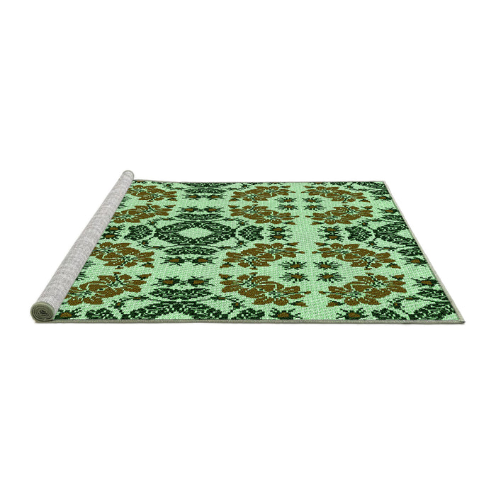 Sideview of Machine Washable Transitional Army Green Rug, wshpat2145grn