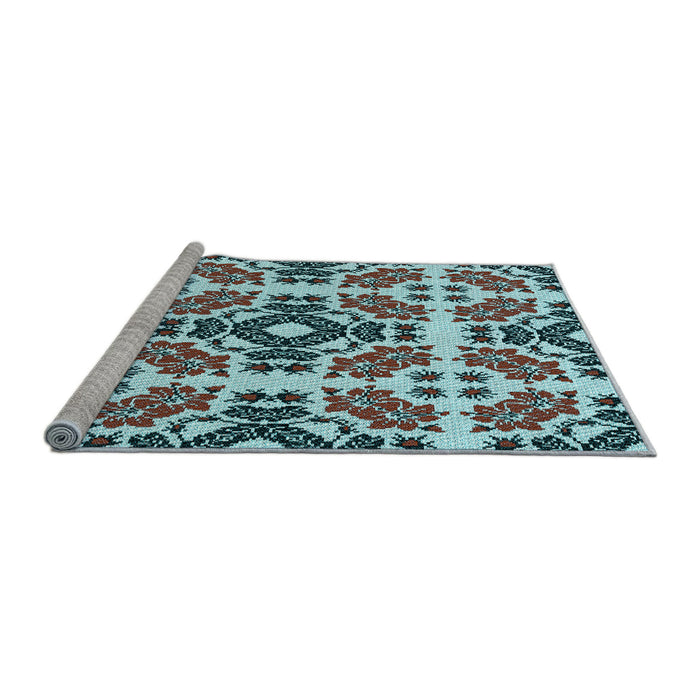 Sideview of Machine Washable Transitional Black Rug, wshpat2145lblu