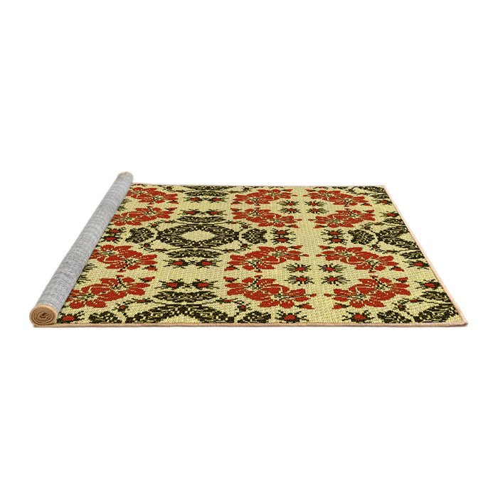 Sideview of Machine Washable Transitional Mustard Yellow Rug, wshpat2145yw