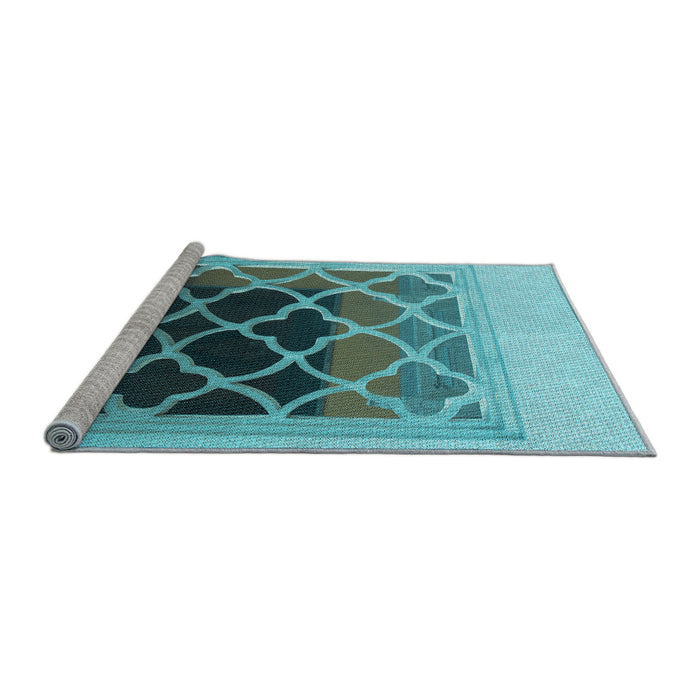 Sideview of Machine Washable Transitional Diamond Blue Rug, wshpat2149lblu