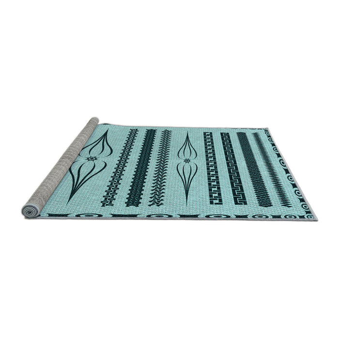 Sideview of Machine Washable Transitional Blue Rug, wshpat2153lblu