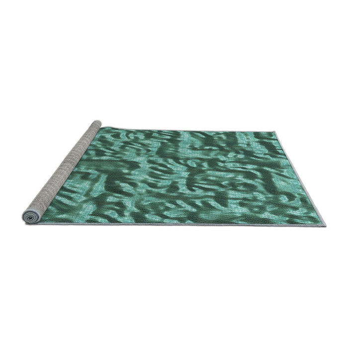 Sideview of Machine Washable Transitional Turquoise Green Rug, wshpat2159lblu
