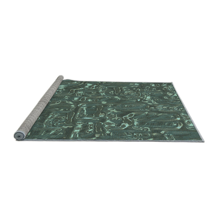 Sideview of Machine Washable Transitional Cadet Blue Green Rug, wshpat2160lblu