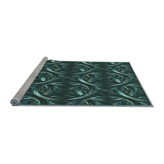 Sideview of Machine Washable Transitional Aquamarine Stone Green Rug, wshpat2161lblu