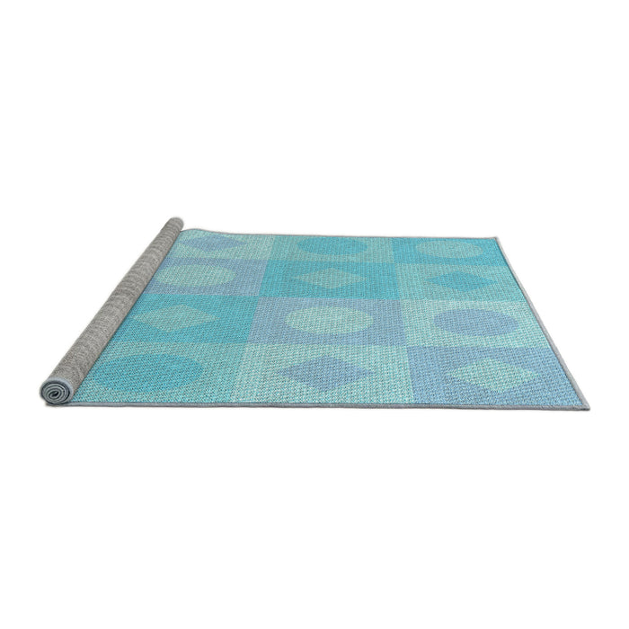 Sideview of Machine Washable Transitional Diamond Blue Rug, wshpat2168lblu