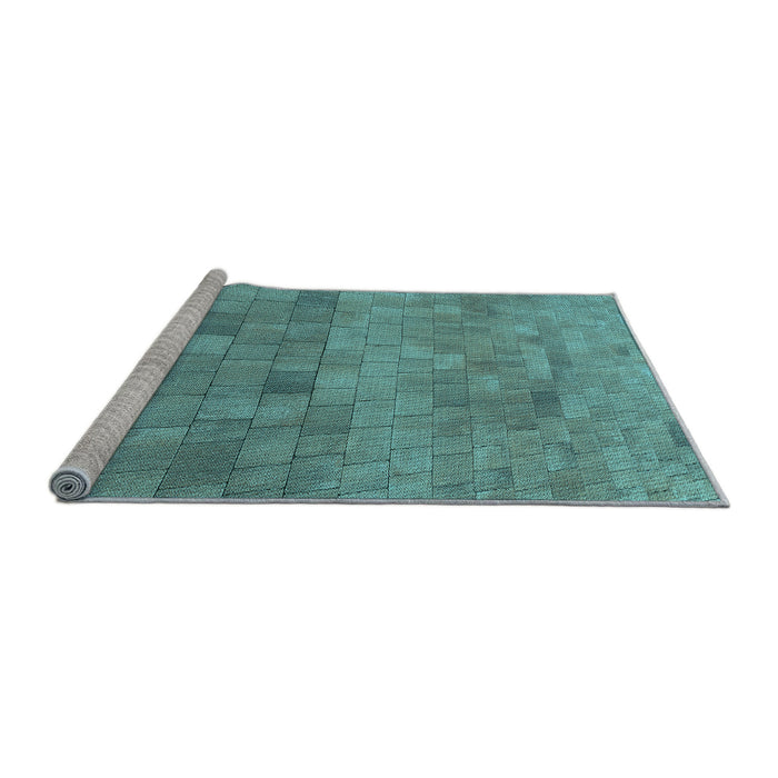 Sideview of Machine Washable Transitional Medium Turquoise Green Rug, wshpat2177lblu