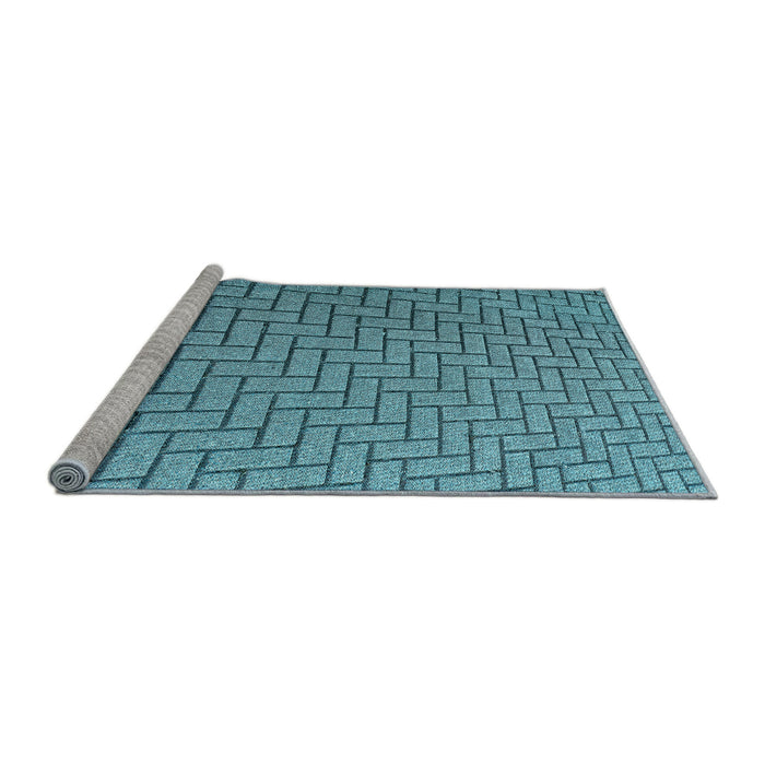 Sideview of Machine Washable Transitional Diamond Blue Rug, wshpat2179lblu