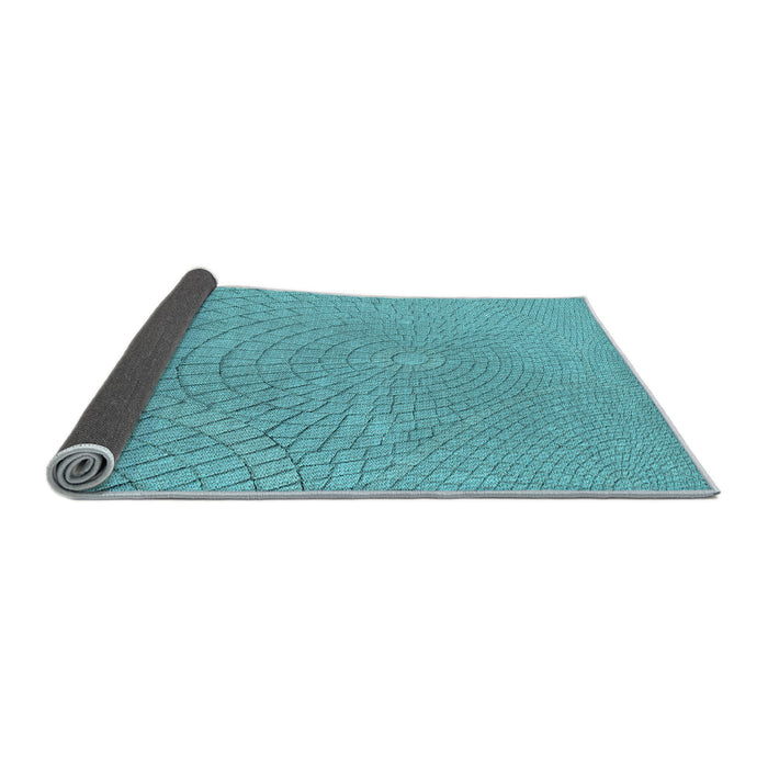 Thickness of Patterned Bright Turquoise Blue Rug, pat2180lblu