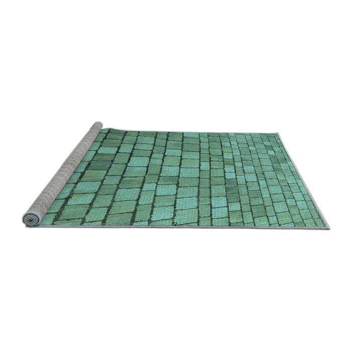 Sideview of Machine Washable Transitional Turquoise Green Rug, wshpat2184lblu