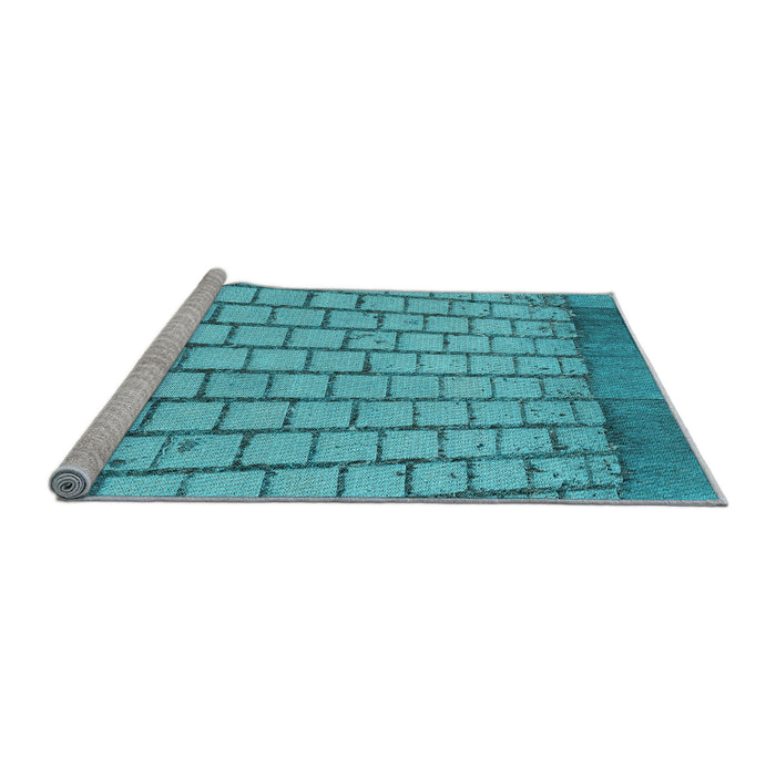 Sideview of Machine Washable Transitional Bright Cyan Blue Rug, wshpat2188lblu
