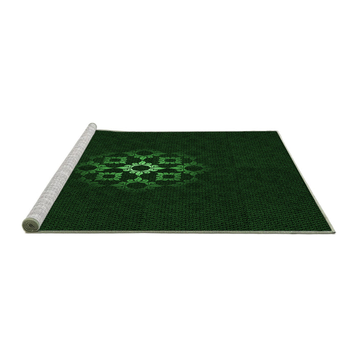 Sideview of Machine Washable Transitional Deep Emerald Green Rug, wshpat219grn