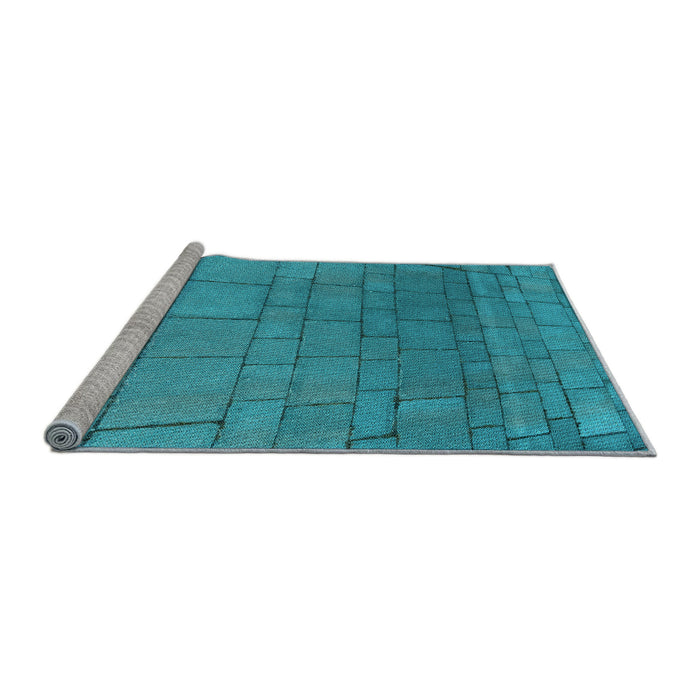 Sideview of Machine Washable Transitional Bright Turquoise Blue Rug, wshpat2195lblu